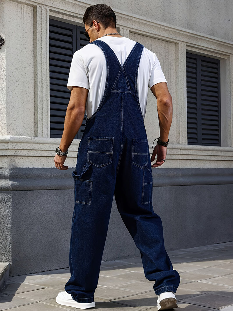 Big And Tall Mens Denim Bib Overalls Plus Size Loose Straight Leg Multi Pocket Workwear US Stock photo 6
