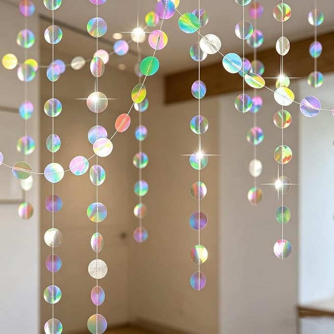 4-String 52FT Iridescent Circle Hanging Garland Paper Dot Streamers For Birthday, Baby Shower And Party Decor photo 1