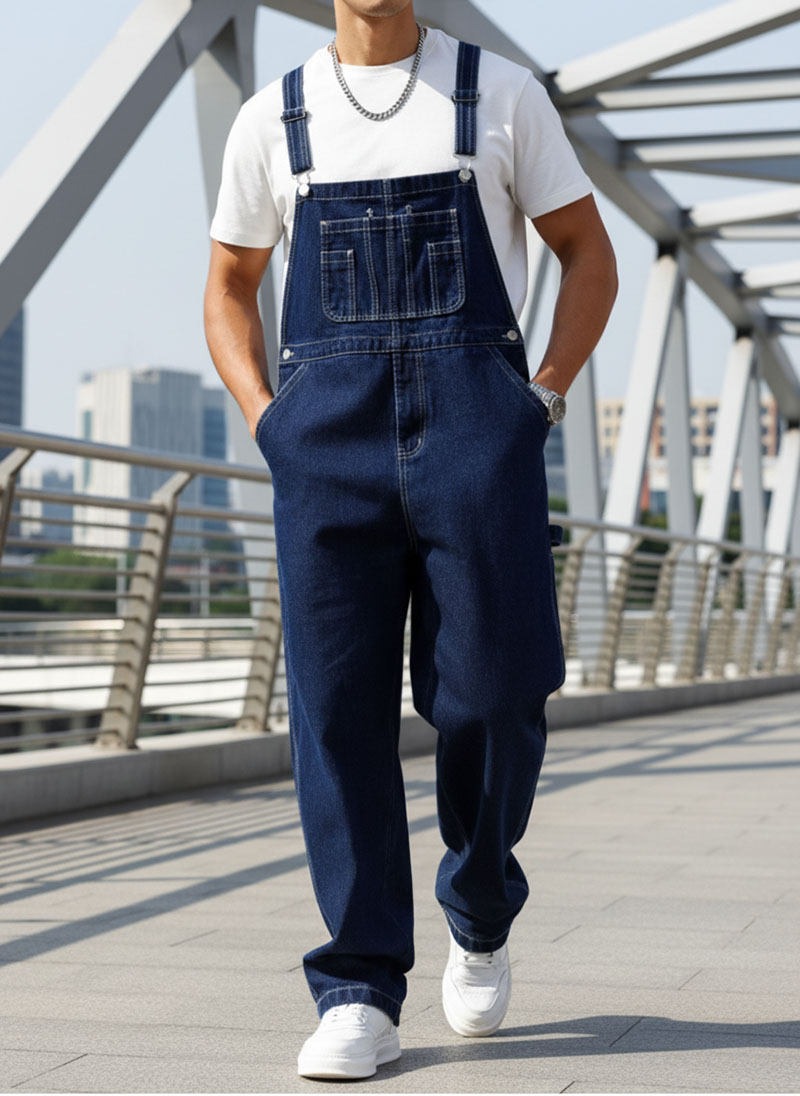 Big And Tall Mens Denim Bib Overalls Plus Size Loose Straight Leg Multi Pocket Workwear US Stock photo 1
