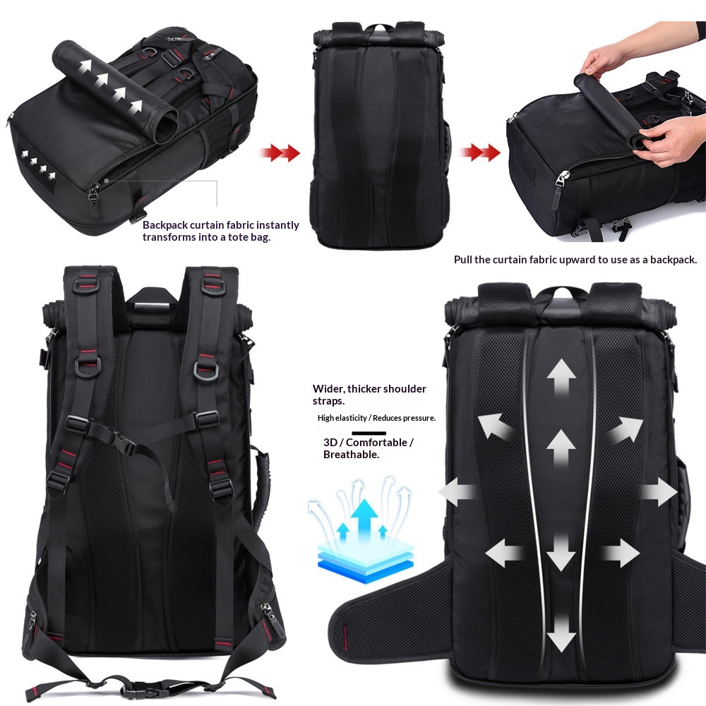 Large Capacity Men's Business Leisure Travel Bag, Multifunctional And Wear-resistant Outdoor Hiking Bag, Business Travel Backpack - Black photo 6