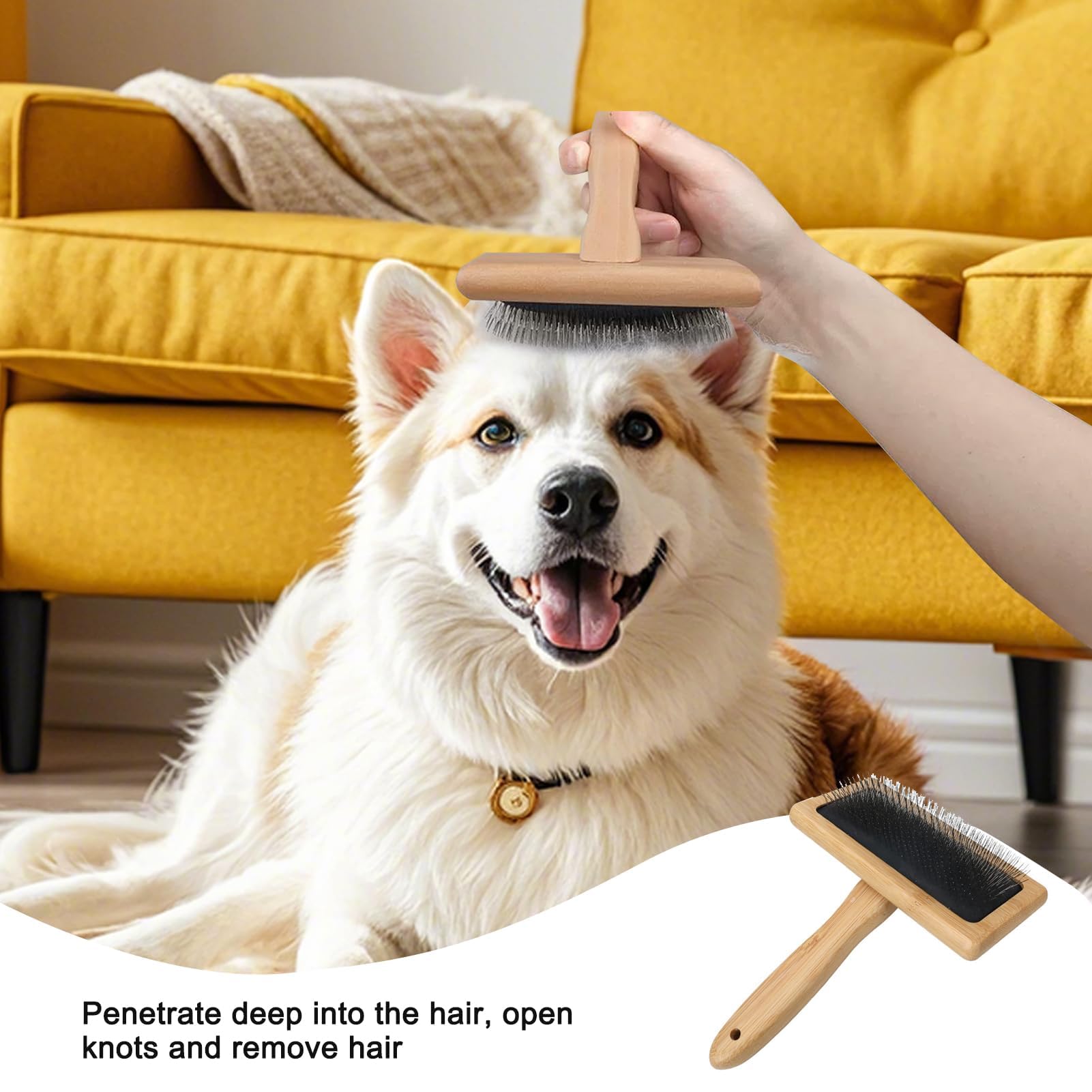 Dog & Cat Brush, Pet Slicker Brush With Bamboo Handle For Large Medium & Short Hair Elegant Grooming Comb For Removing Shedding, Tangles And Dirt photo 6