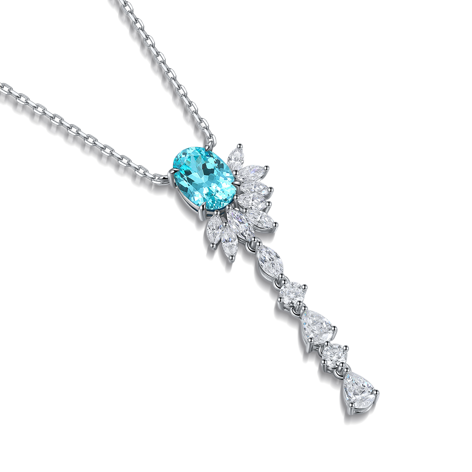 S925 Silver 4.3g Lab-Created Ruby Paraiba Lariat Necklace, 6.5x9mm, 40&5cm photo 7