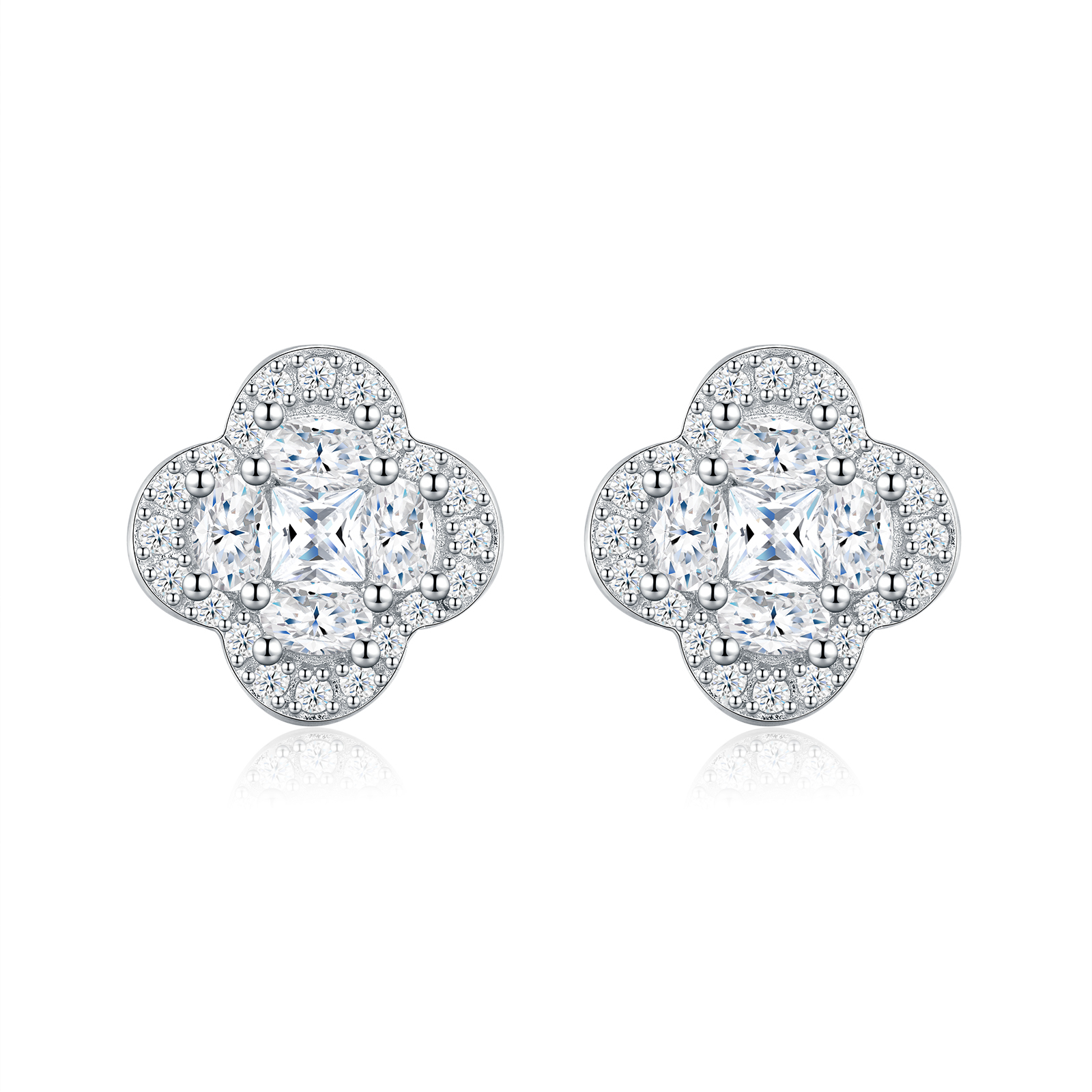 S925 Silver 2.5g Platinum Plated D VVS1 Moissanite Flower Cluster Stud Earrings, Pair, GRA Certified Gift Box photo 1