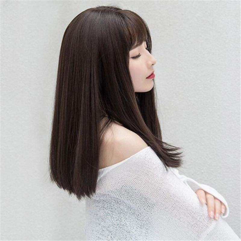Japanese And Korean Wig Women's Air Bangs Medium Long Straight photo 2