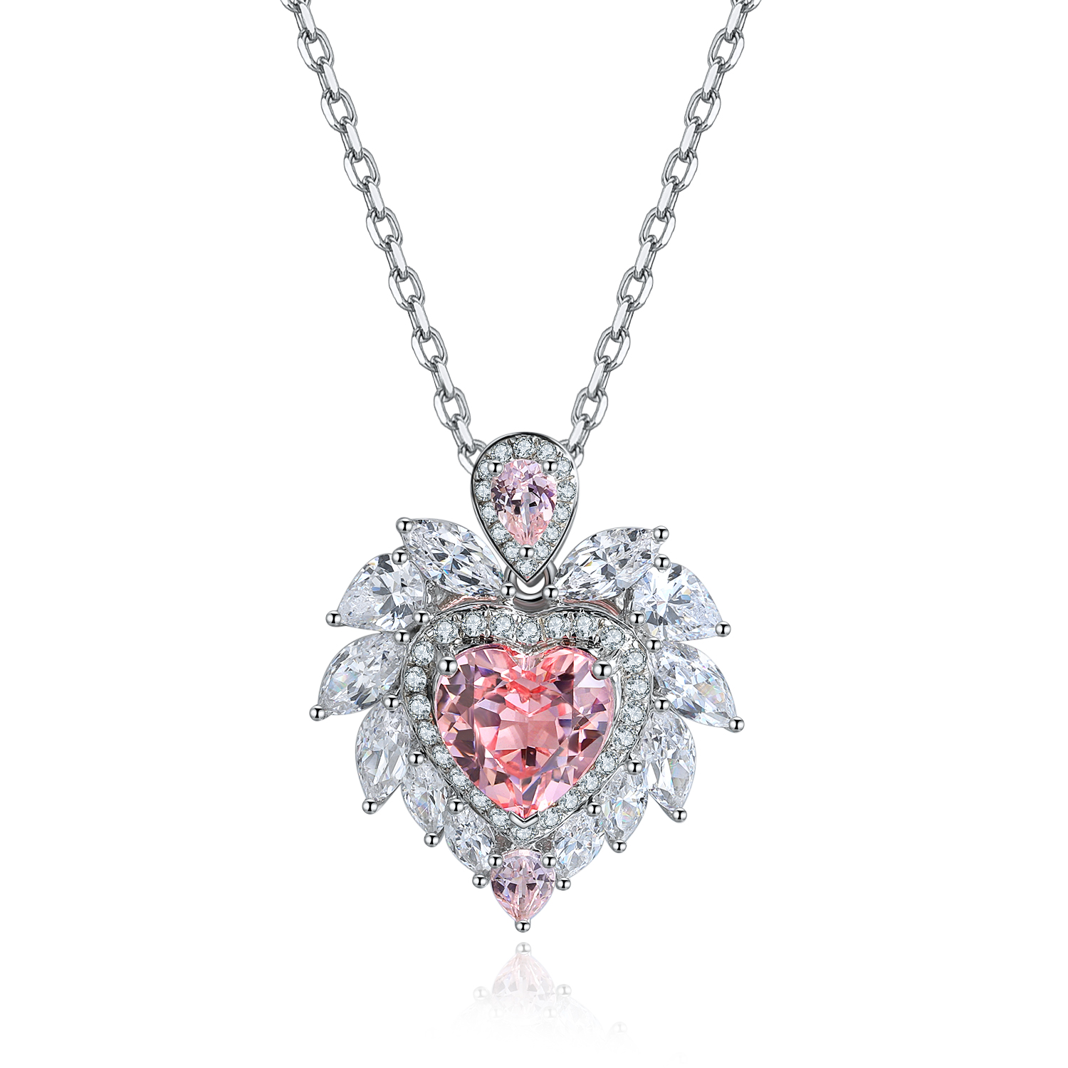 S925 Silver 4.3g Heart Lab-Created Gemstone Necklace, 7mm 5 Colors, 40&5cm photo 3