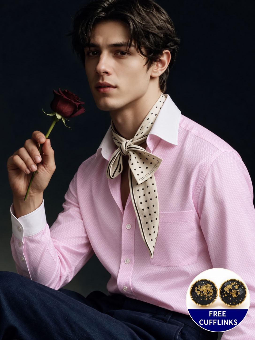 Men's Classic French Cuff Dress Shirt - Elegant Business Formal - Free Cufflinks Included photo 8