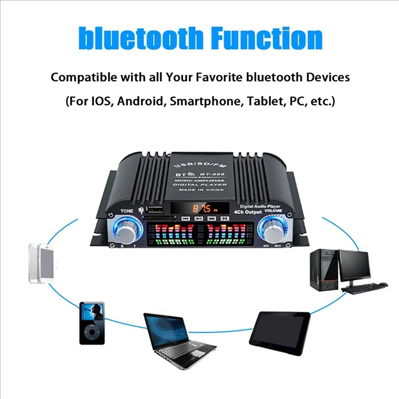 1600W Digital Power Amplifier Bluetooth Stereo HiFi Audio 4CH USB SD FM Remote photo 2