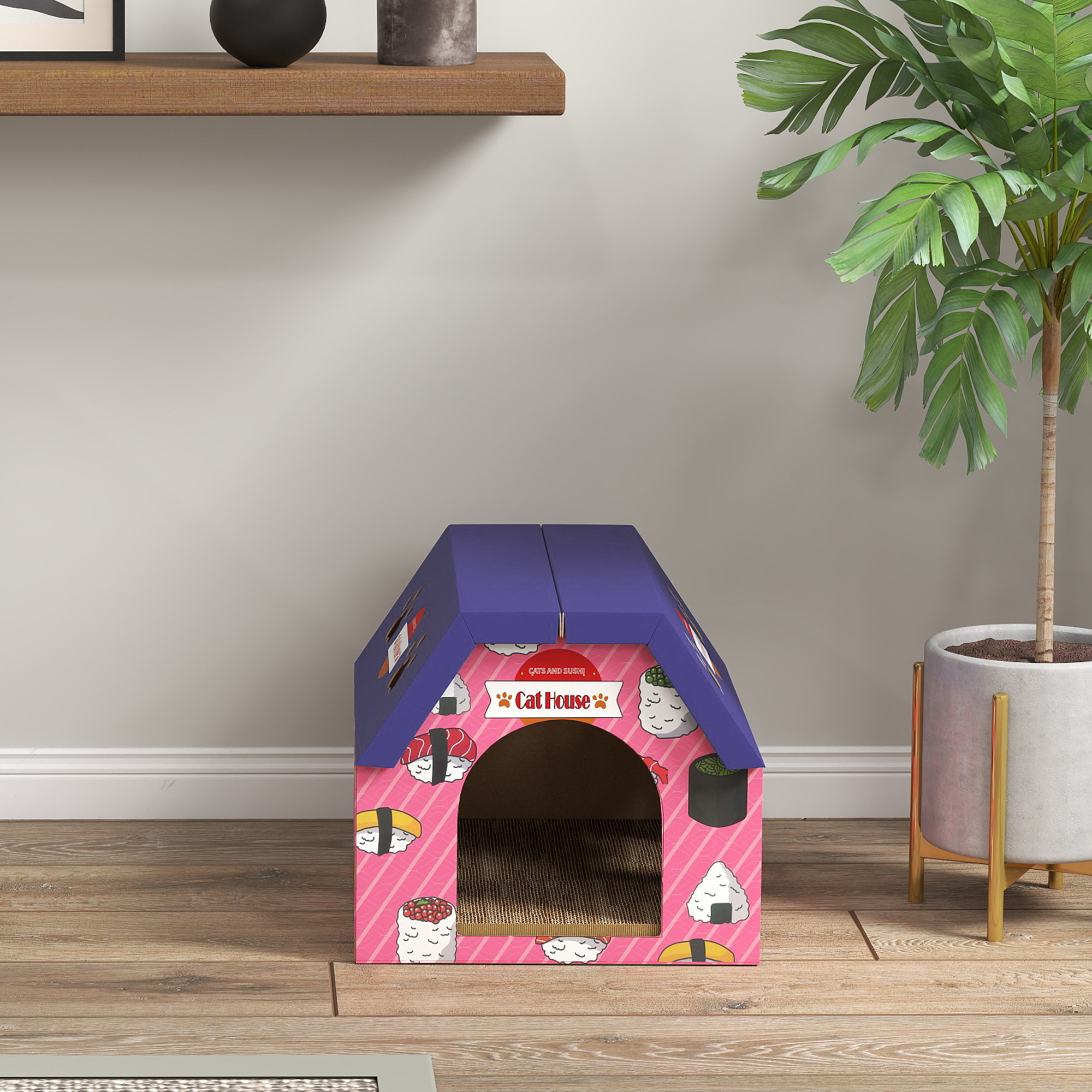 Cat Scratching Board, 2-in-1 Cardboard Cat House And Hideaway For Indoor Cats, Pink photo 8