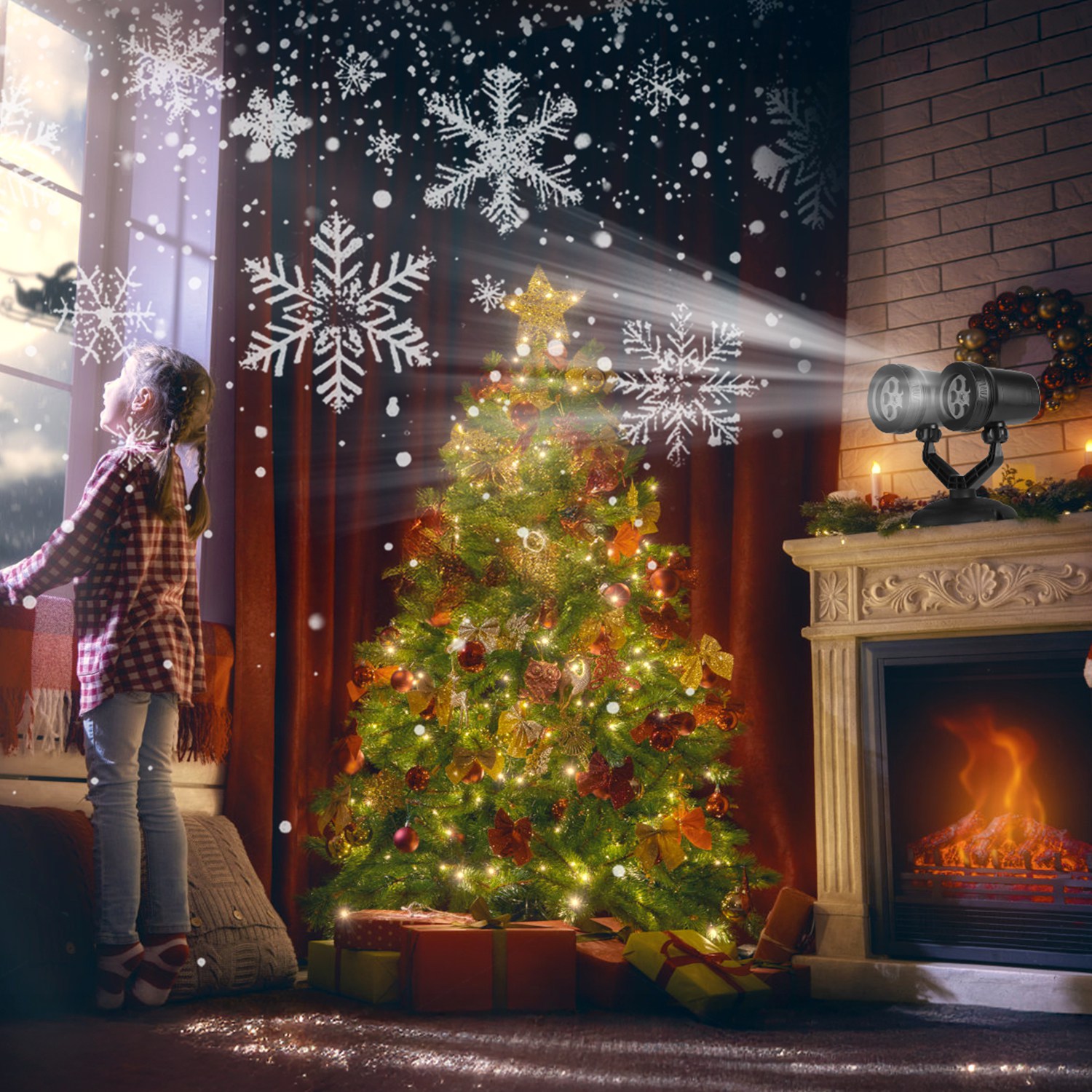 1Pc Christmas Snowflake Projector Light Dual Head LED Stake Light IP44 Waterproof Xmas Decoration For Holiday Indoor Outdoor Use Garden Patio Wall Decor photo 7