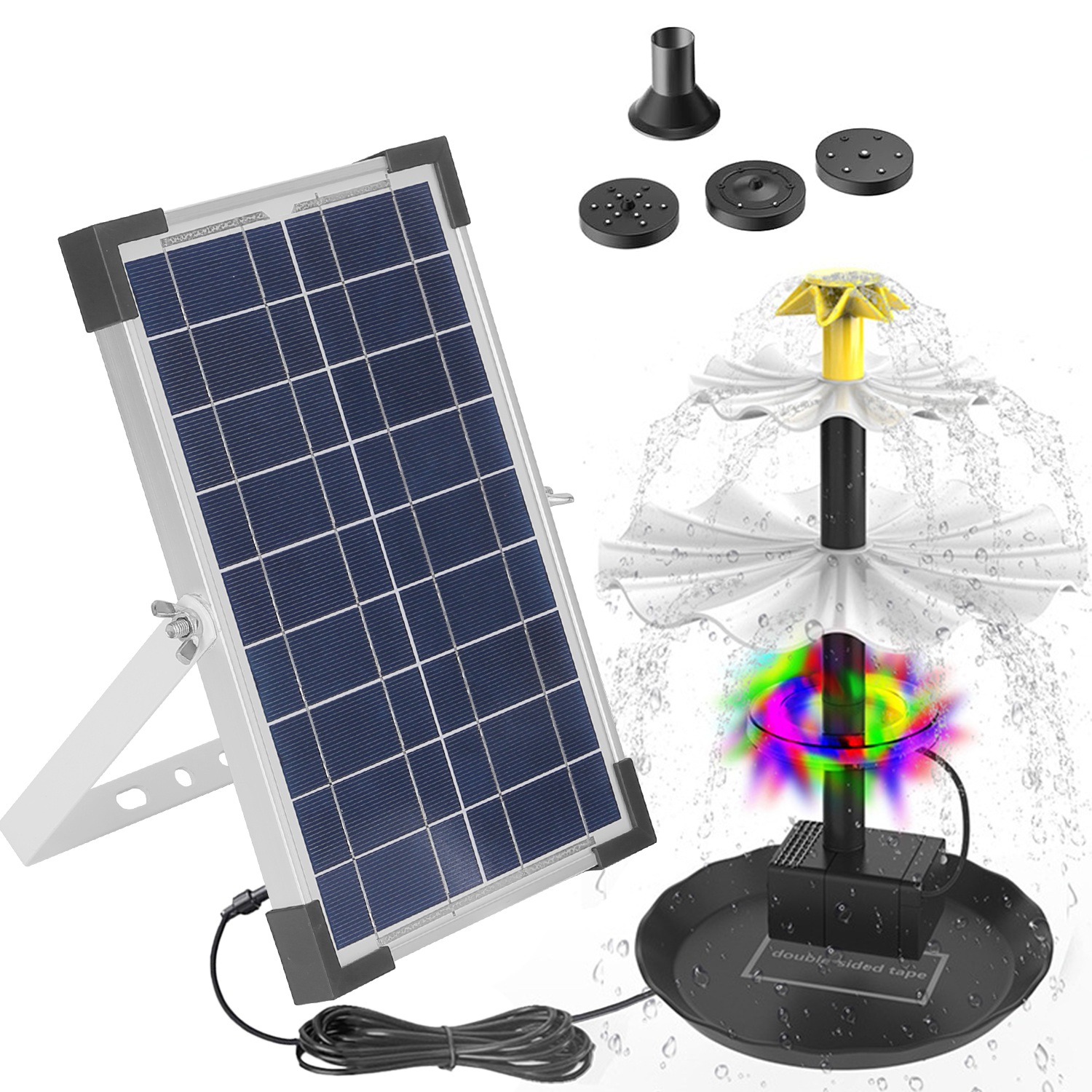 1Pc 3Tier Solar Bird Bath Fountain Solar Powered Water Fountain Waterfall Feature With Colorful Light 3 Nozzles 6W Solar Panel For Bird Bath Patio Yard Pond Garden photo 4
