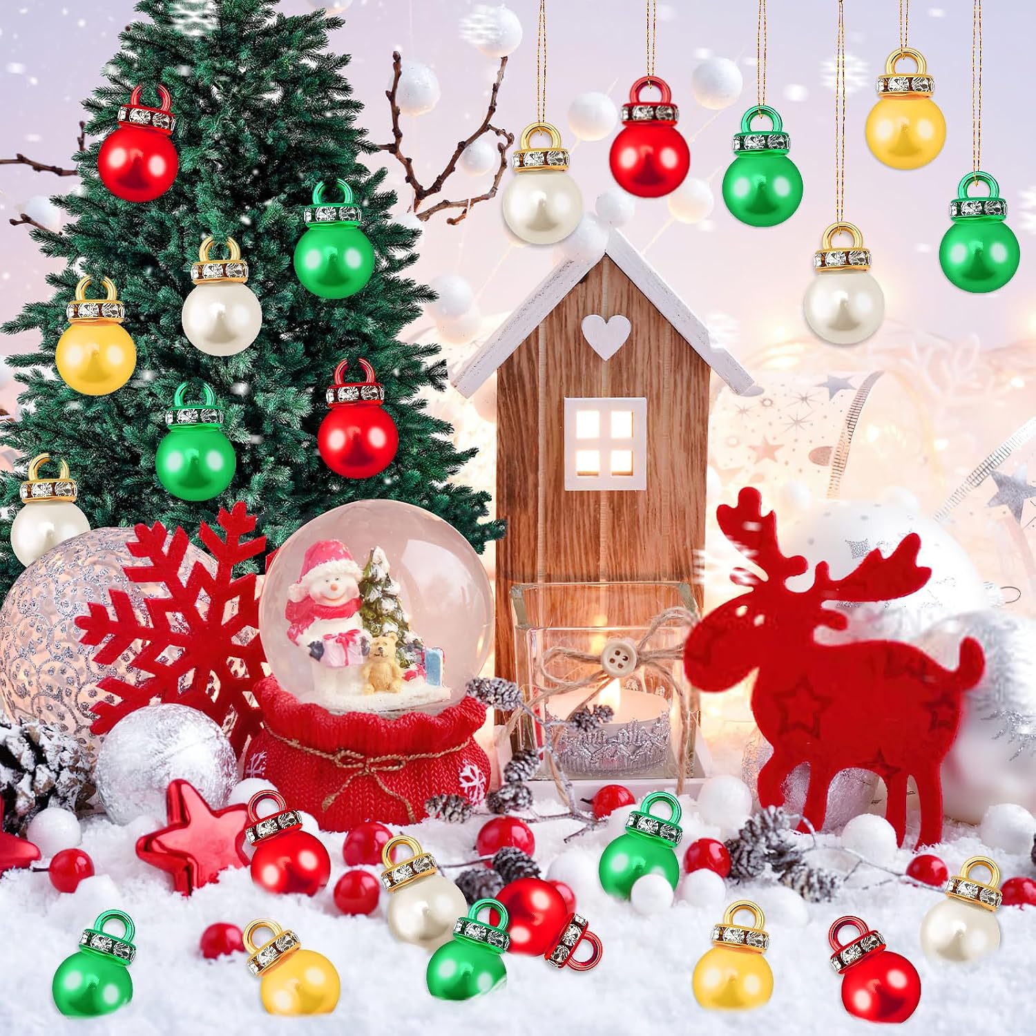 Christmas Mini Ornaments 90 Units, Multicolor Faux Pearl Decorations For Christmas Tree, Holiday Crafts And Home Decor photo 4