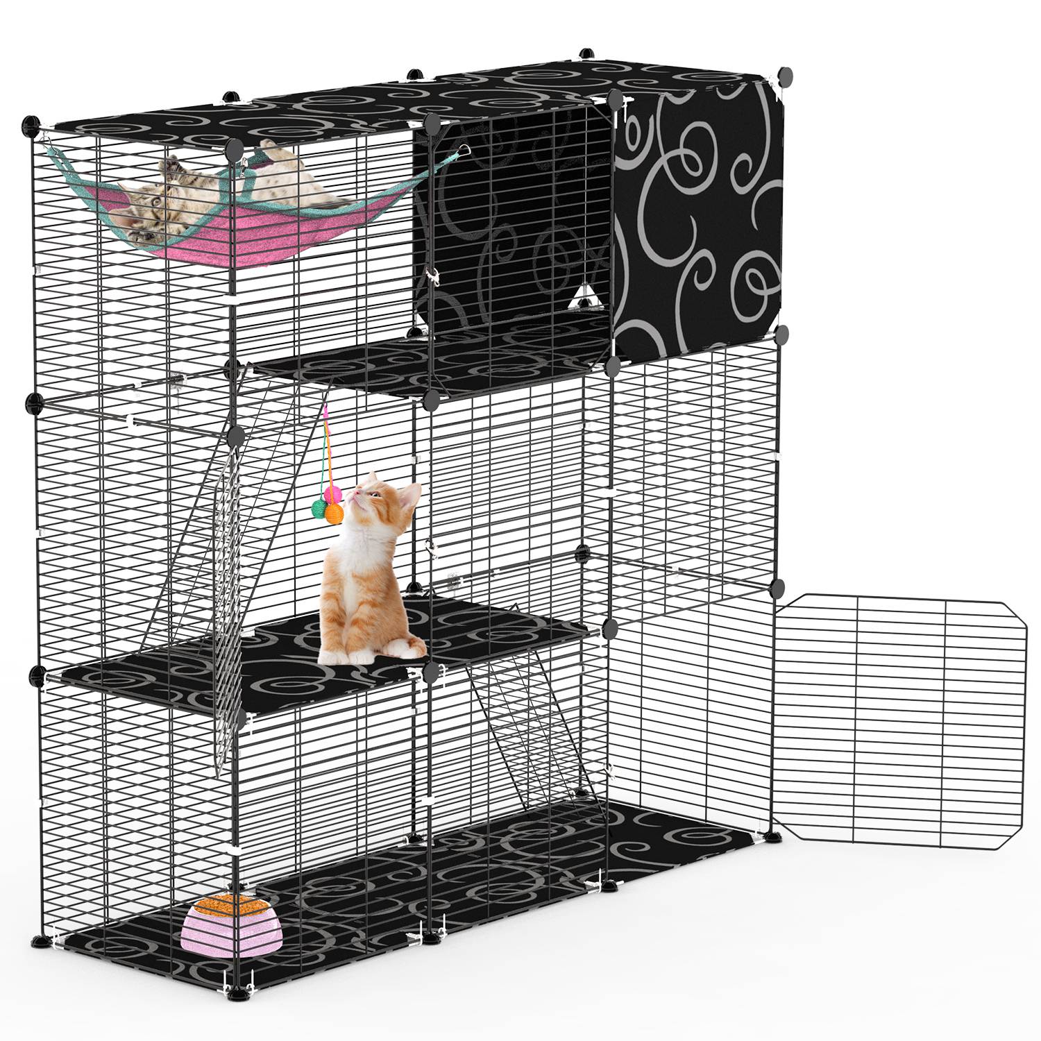 3-Tier Cat Cage Enclosure Indoor Cat Cage Playpen With Hammock Toy Ball Ladder DIY Iron Wire Cat House Kennels Crate For 1-2 Cats Ferret Rabbit Small Animals photo 6