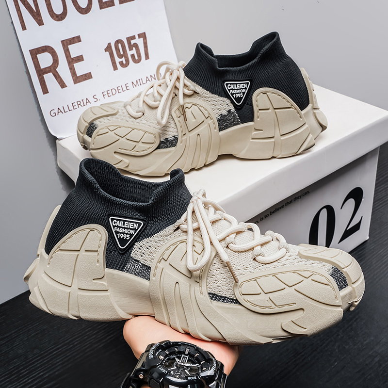 Men's Spring Summer Mesh Sneakers, Breathable Fly Knit Casual Slip-on Dad Shoes, Lightweight Fashion Popular Running Footwear photo 1