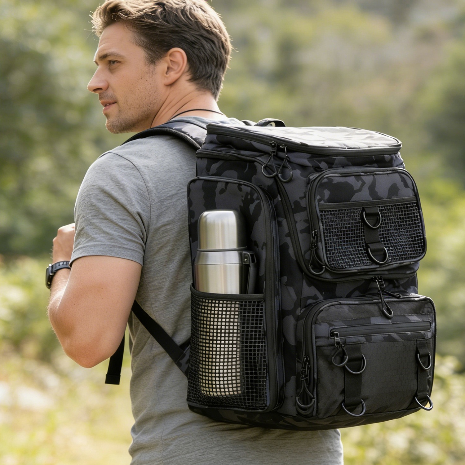 42L 11Gal Fishing Backpack Large Capacity Fishing Tackle Storage Bag With Rod Holders 16 Pocket Water-Resistant With Divider Adjustable Padded Straps For Fishing Gear Outdoor Camping Hiking photo 3