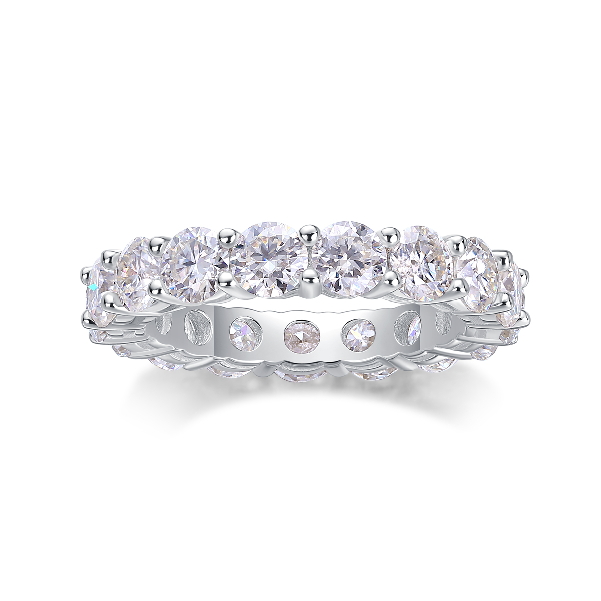 S925 Silver 3.6g Platinum Plated Moissanite Eternity Ring, 4.0mm 17 Stones D VVS1, GRA Certified US 5-9 photo 1