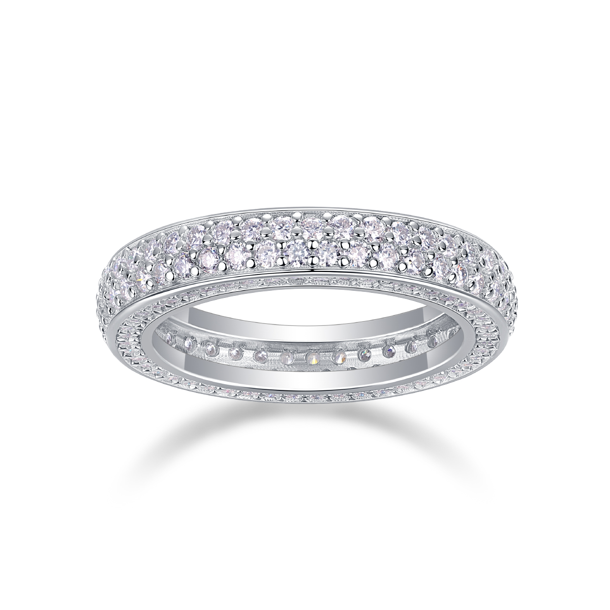 S925 Silver 3.6g Platinum Plated Moissanite Ring, 4.0mm 164pcs D VVS1 Eternity Band, GRA Certified US 5-9 photo 5