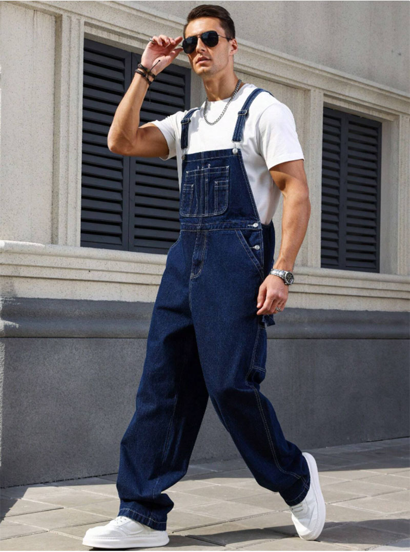 Big And Tall Mens Denim Bib Overalls Plus Size Loose Straight Leg Multi Pocket Workwear US Stock photo 5
