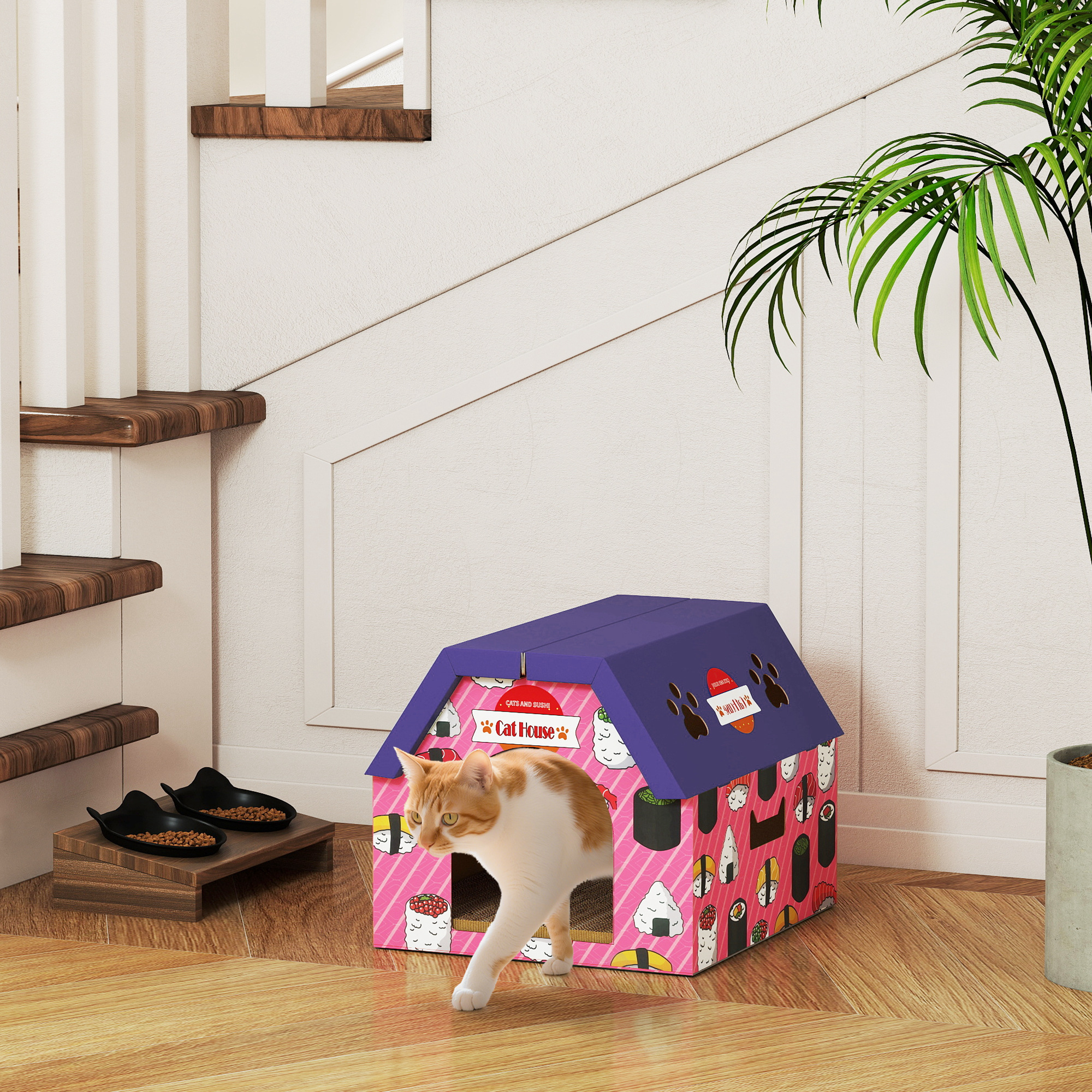 2 In 1 Gaming Style Cardboard Cat House With Scratching Board & Catnip For Indoor Cats photo 1