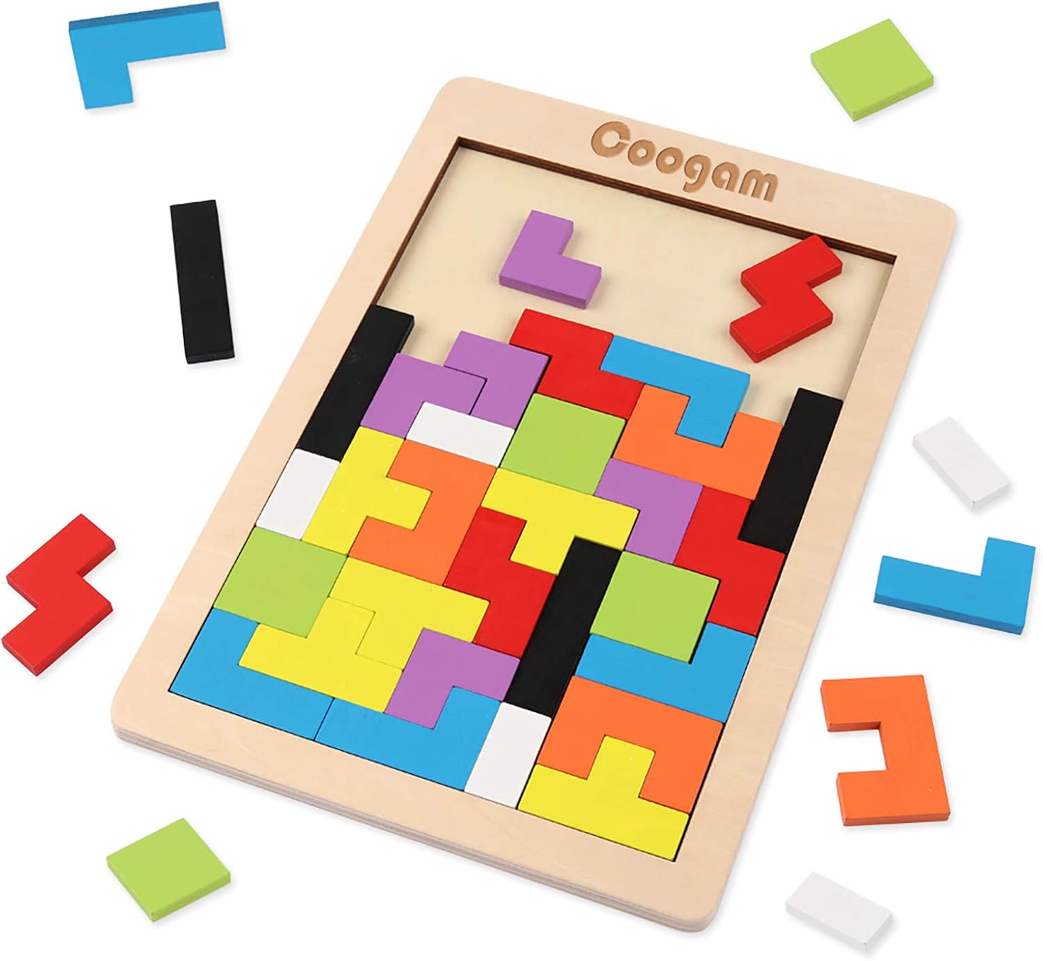 Wooden Puzzle Brain Teaser Toy, Tangram Jigsaw Puzzle Game For Kids And Adults, Creative Logic And Problem Solving Activity photo 1