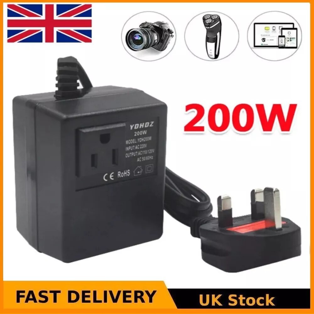 200W Power Voltage Converter Transformer Step-Down 220V 240V To 110V 120V photo 1