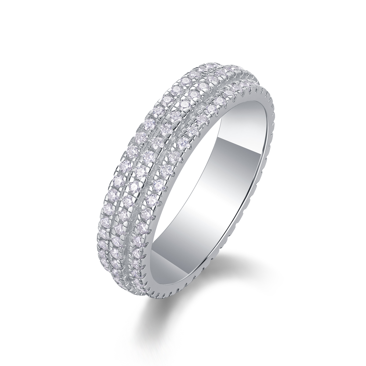 S925 Silver 4.0g Platinum Plated Moissanite Ring, 5.0mm 140pcs D VVS1 Pave Band, GRA Certified US 5-9 photo 1