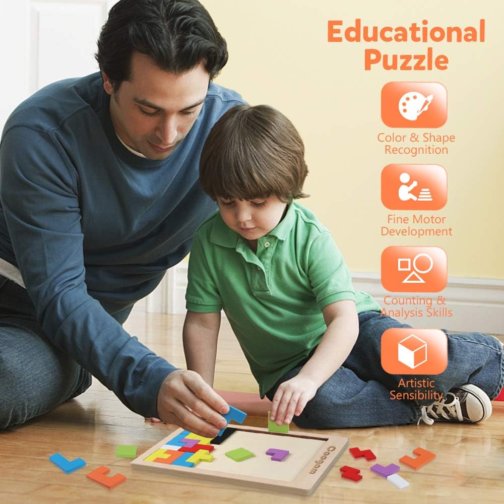 Wooden Puzzle Brain Teaser Toy, Tangram Jigsaw Puzzle Game For Kids And Adults, Creative Logic And Problem Solving Activity photo 2