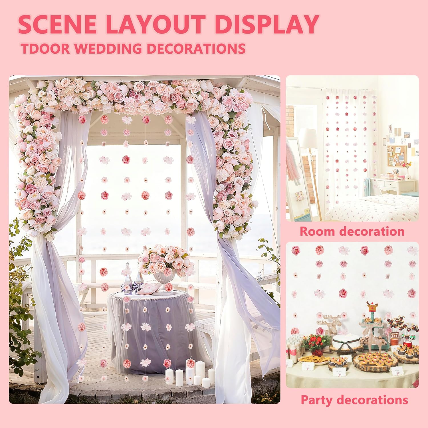 Pink Hanging Flower Garland 6 Units With Hooks, Artificial Floral Decorations For Wedding, Party, Home Wall, Door And Room Decor photo 5