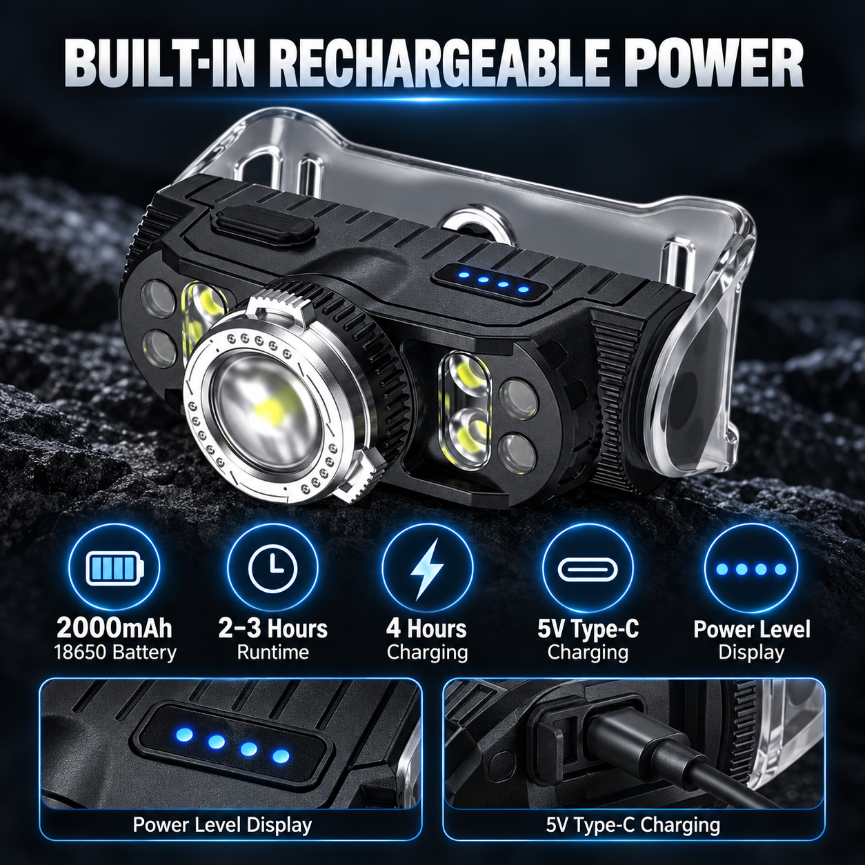 Rechargeable Motion Sensor Magnetic Zoomable LED Work Light 10W Type C W660 1 Headlamp 2000mAh photo 5