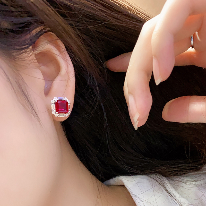 S925 Silver 5g Lab-Created Ruby Sapphire Emerald Studs, 8x8mm Octagon Cut, GRA Certified photo 5