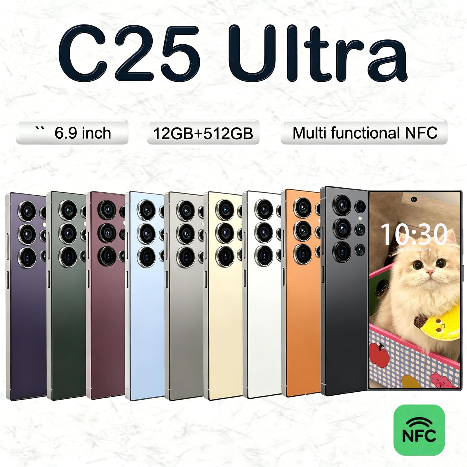 C25 Ultra Unlocked Phone  5G 12-512GB Smartphone  6900mAh,6 9  HD Screen,Android 14 Cell Phone Built In Pen Dual SIM Fingerprint Unlock Face ID photo 3