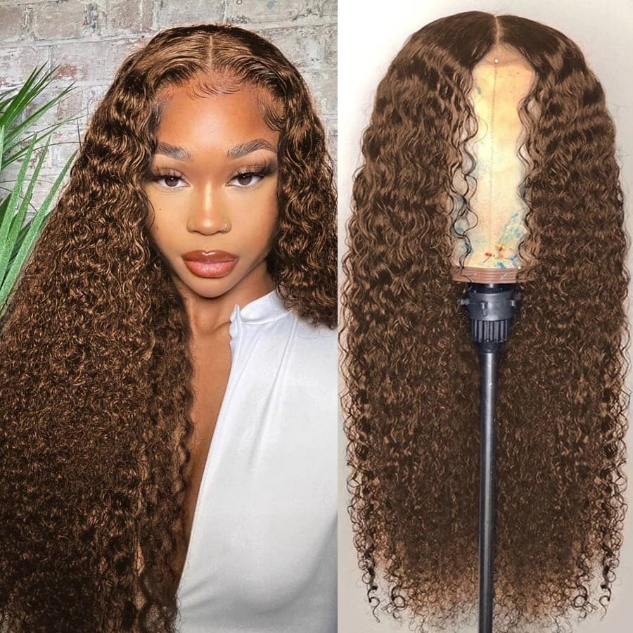 4x4 Lace Water Wave Human Hair Wig, Brown, Density photo 5