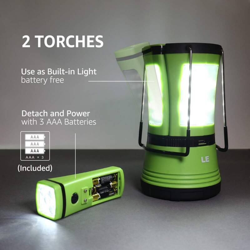 3 In 1 Camping Lantern With 2 Detachable Torches, Dual Power USB D Battery Camping Light, 600LM photo 2