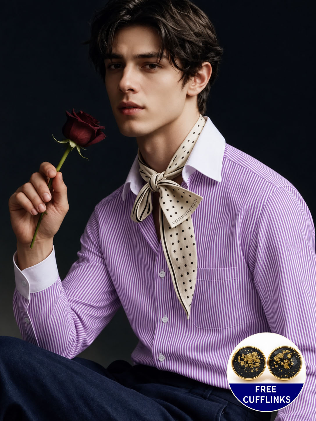 Men's Classic French Cuff Dress Shirt - Elegant Business Formal - Free Cufflinks Included photo 5
