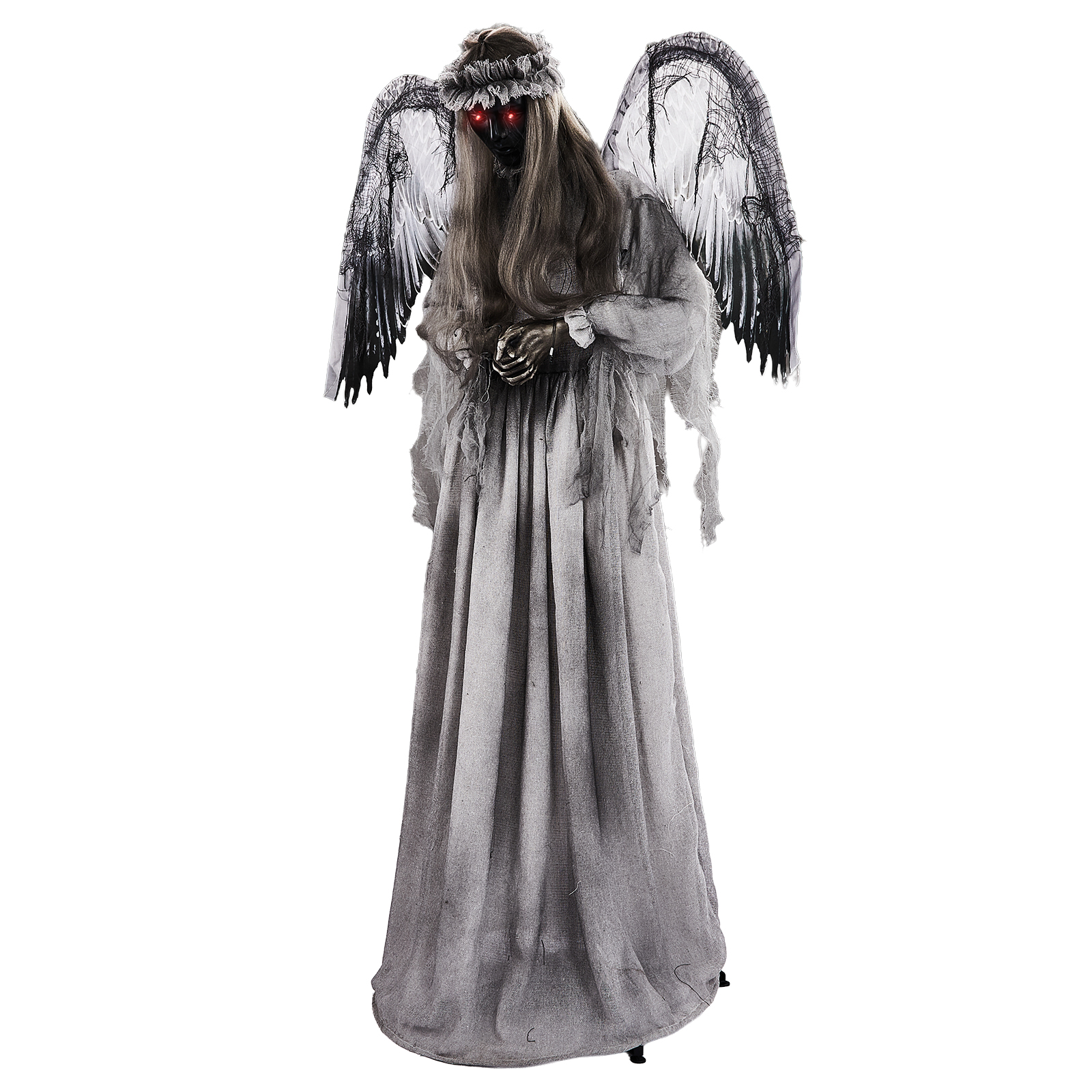 5.7-foot Halloween Weeping Angel Decoration With Red Light Eyes, Sound Activated Trembling, Rotation And Head Up Actions, Weeping And Scream Sound Effects, Excluding Battery Powered photo 1