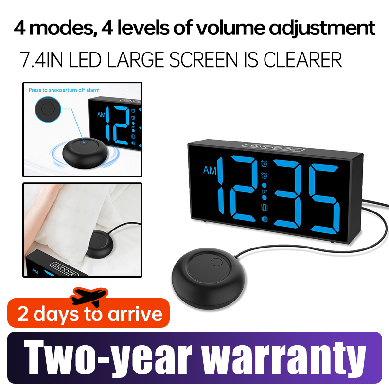 A Loud Alarm Clock With A Bed Vibration Device, Specially Designed For People With Severe Insomnia. It Is Suitable For Those With Hearing Impairments And Deafness. It Has 2 Alarm Functions, 3 Vibratio photo 1