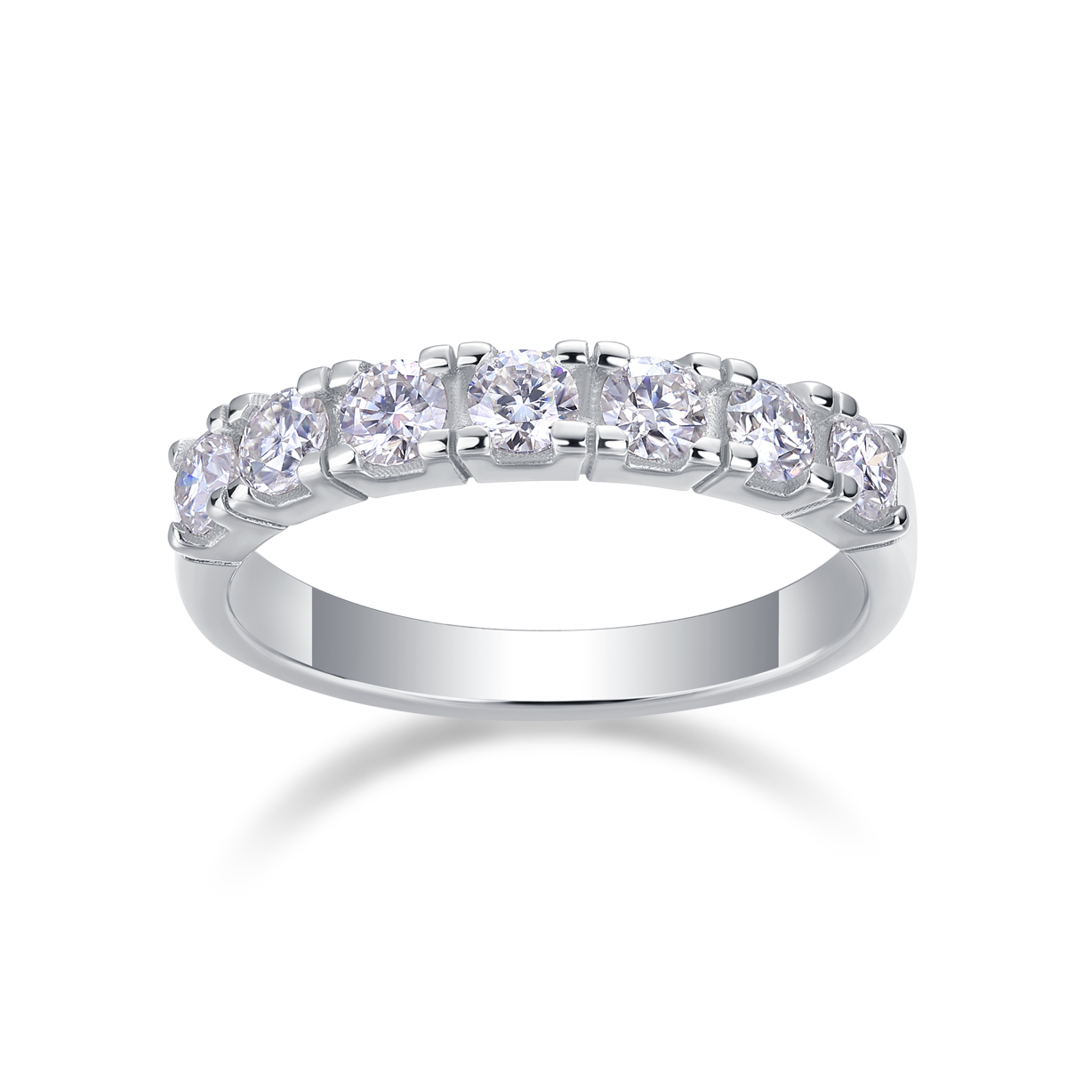 S925 Silver 1.7g Platinum Plated Moissanite Ring, 7x 3.0mm D VVS1 Half Eternity Band, GRA Certified US 5-9 photo 7