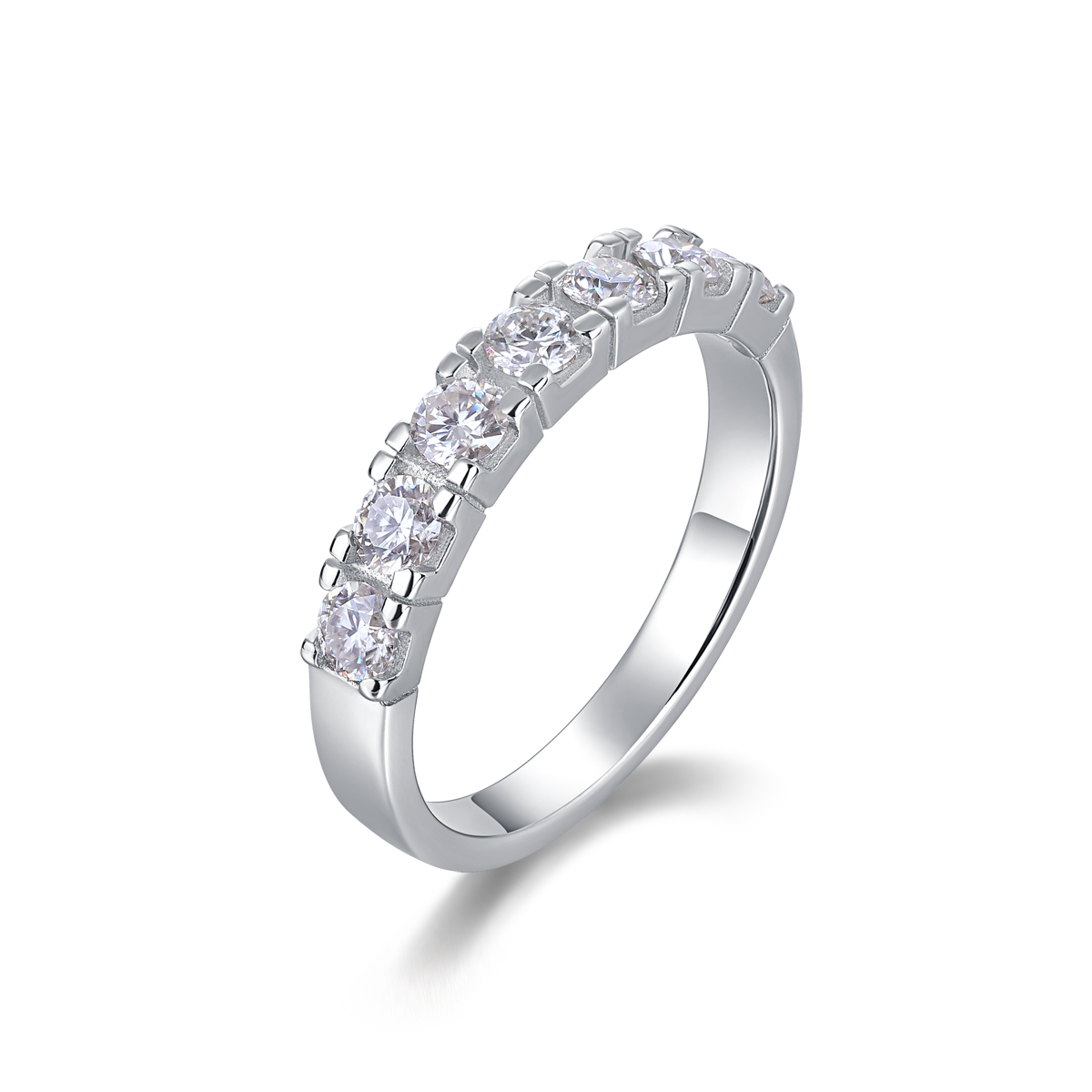 S925 Silver 1.7g Platinum Plated Moissanite Ring, 7x 3.0mm D VVS1 Half Eternity Band, GRA Certified US 5-9 photo 1