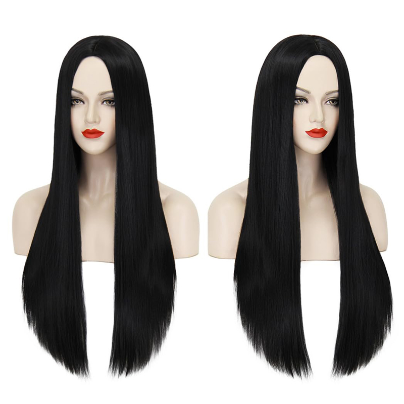 40Inch 100cm Long Women's Long Straight Black Wig Anime Costume Party Wig photo 3