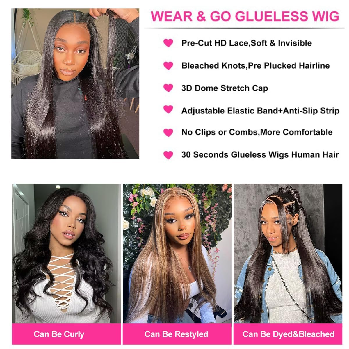 4x6 Pre-cut Lace Human Hair Wig Straight Texture, Natural Color, Density photo 5