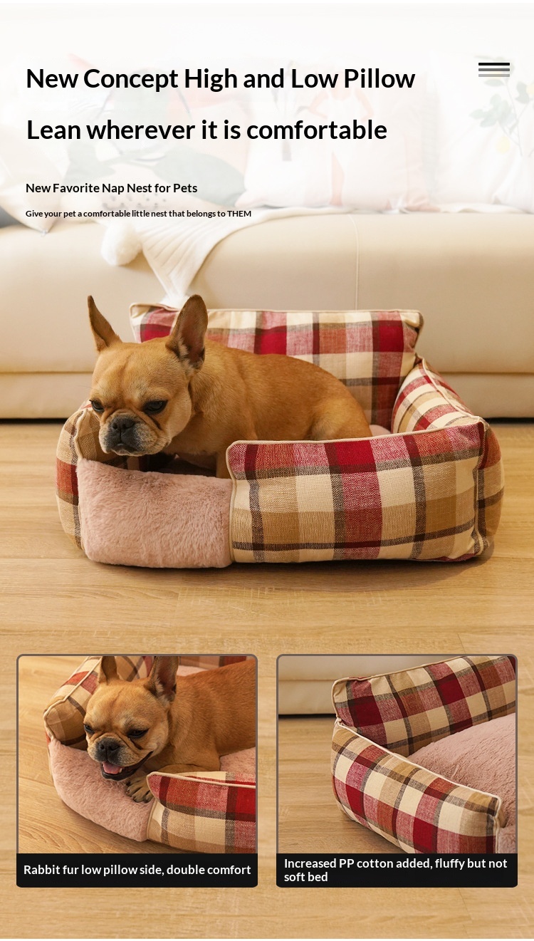 Retro Plaid All-Season Washable Pet Bed, Chew-Resistant For Small Medium Dogs & Cats photo 6
