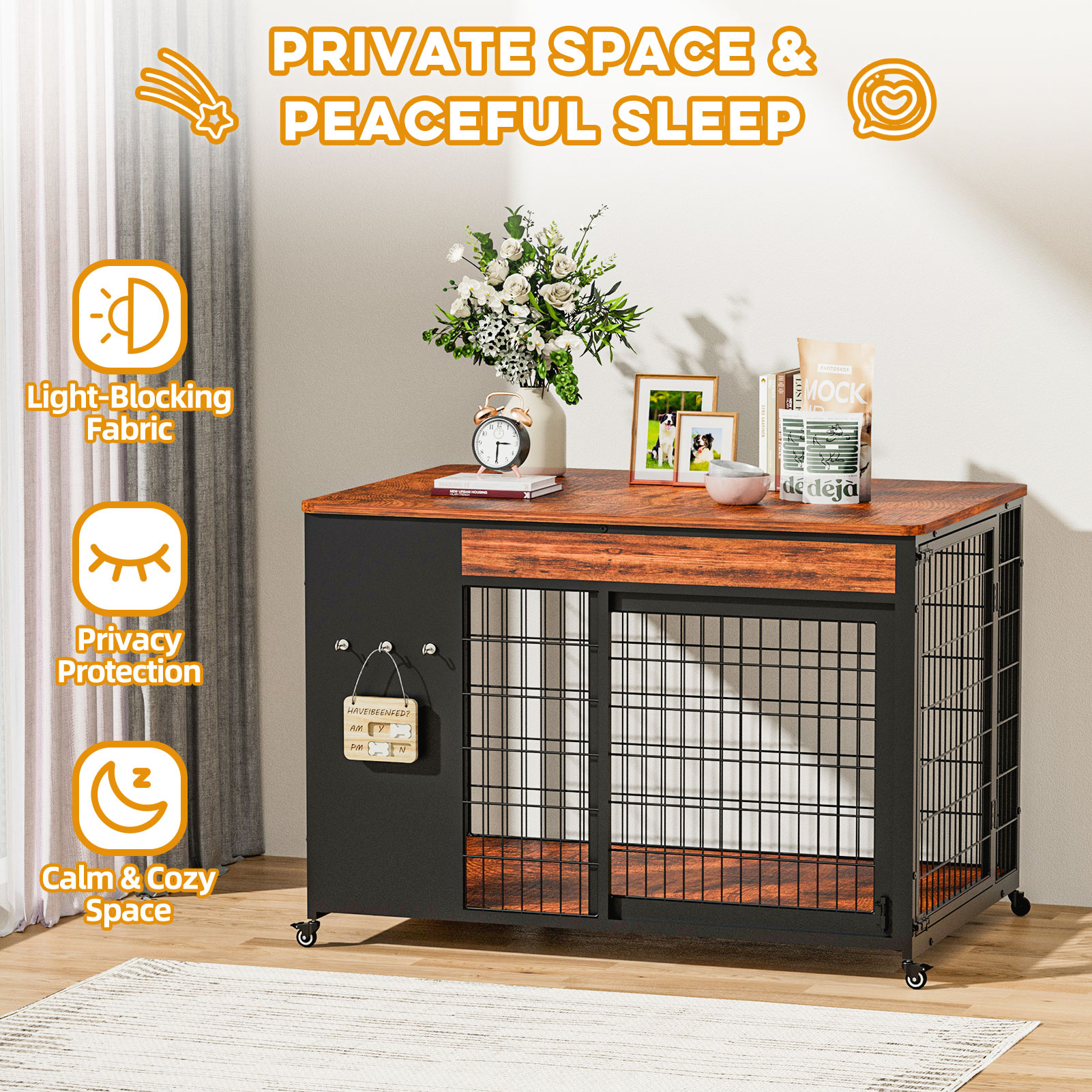 38in  Dog Crate Furniture - Dog Crate With DIY Frame, Sliding Door Indoor Kennel, Wooden Dog Cage End Table, For Medium-Large Breed, Size L photo 8