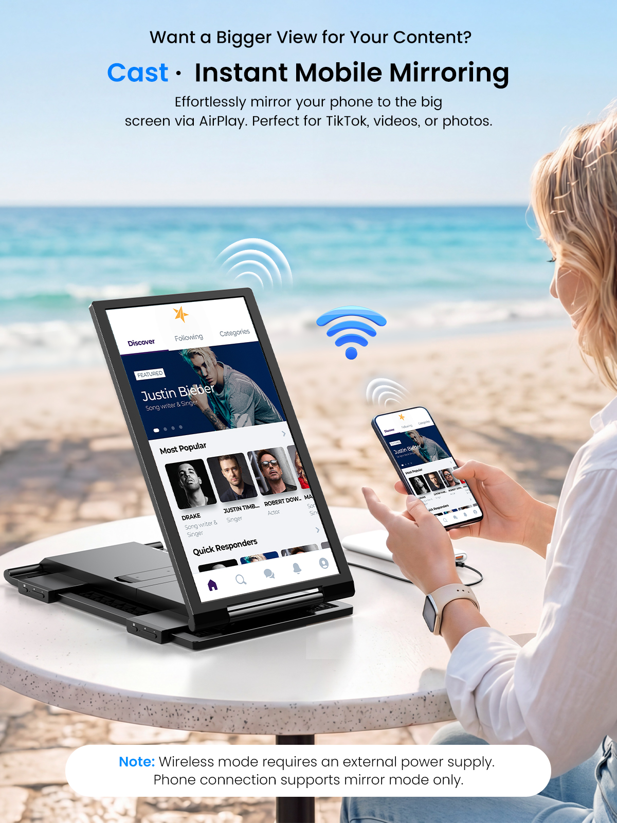 UPERFECT Portable Monitor 14 Inch Wireless Triple, Laptop Screen Extender, Ultra-Slim, 125 Percent SRGB, One Cable Plug And Play, For MacOS Win Android, Fits 13.3-17.3 Inch Laptops photo 2