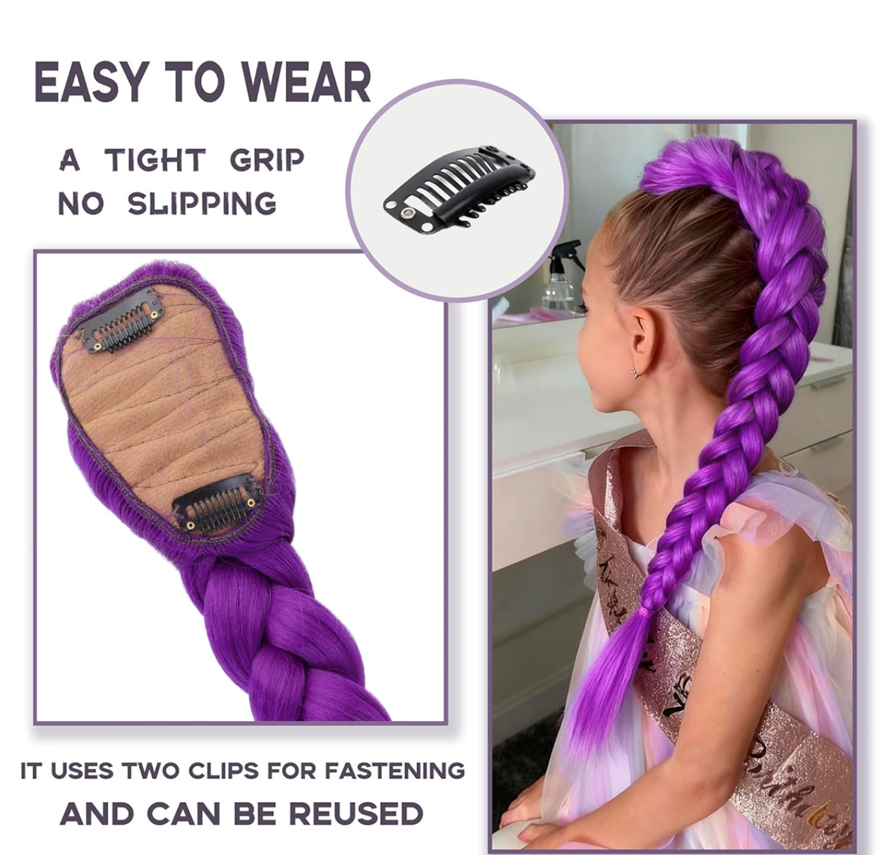 Clip-in Chunky Braided Ponytail Hair Extension, Colorful Synthetic Pre-braided Braid Hairpiece For Women photo 2