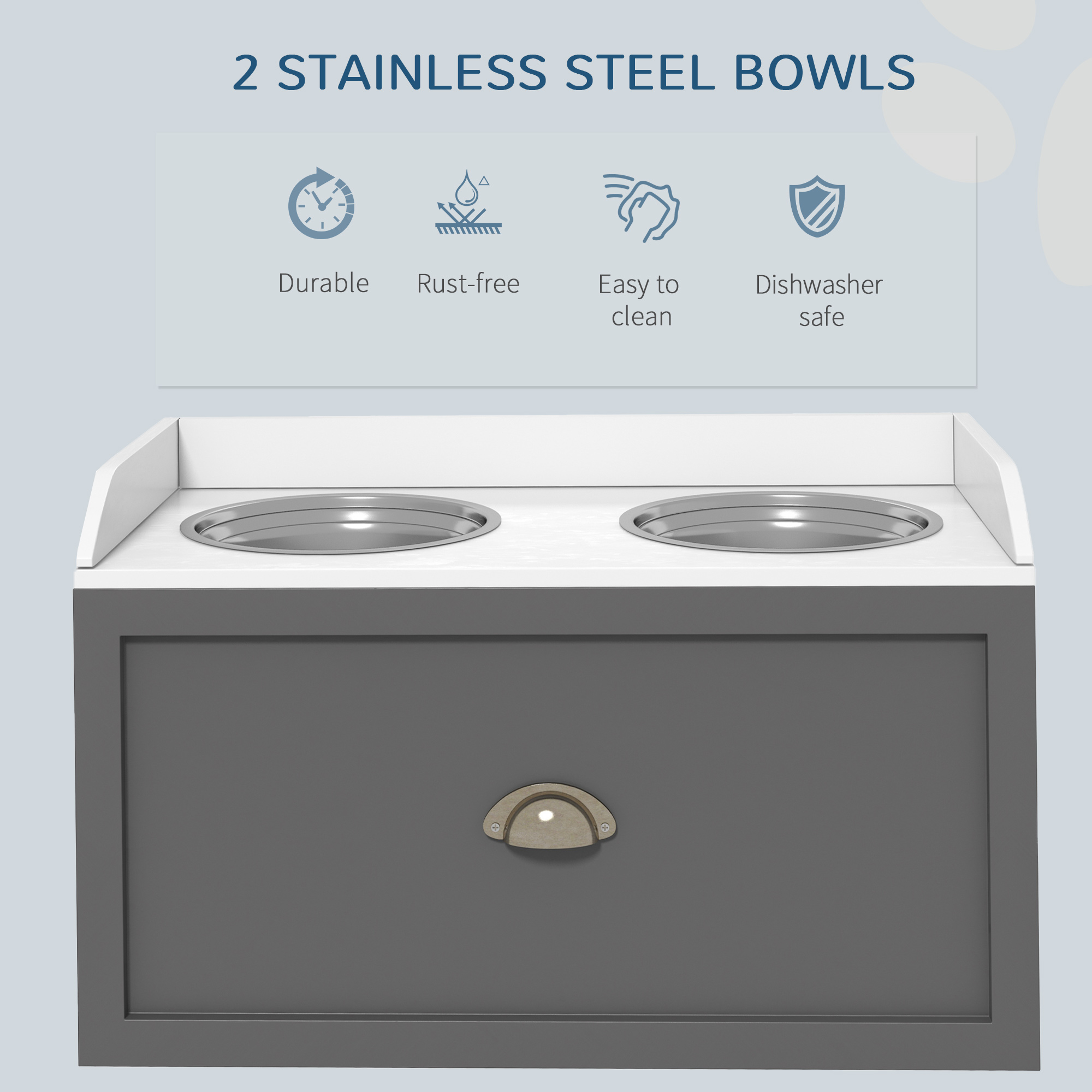 Stainless Steel Raised Dog Bowls, With 21L Storage Drawer For Large Dogs - Grey photo 4