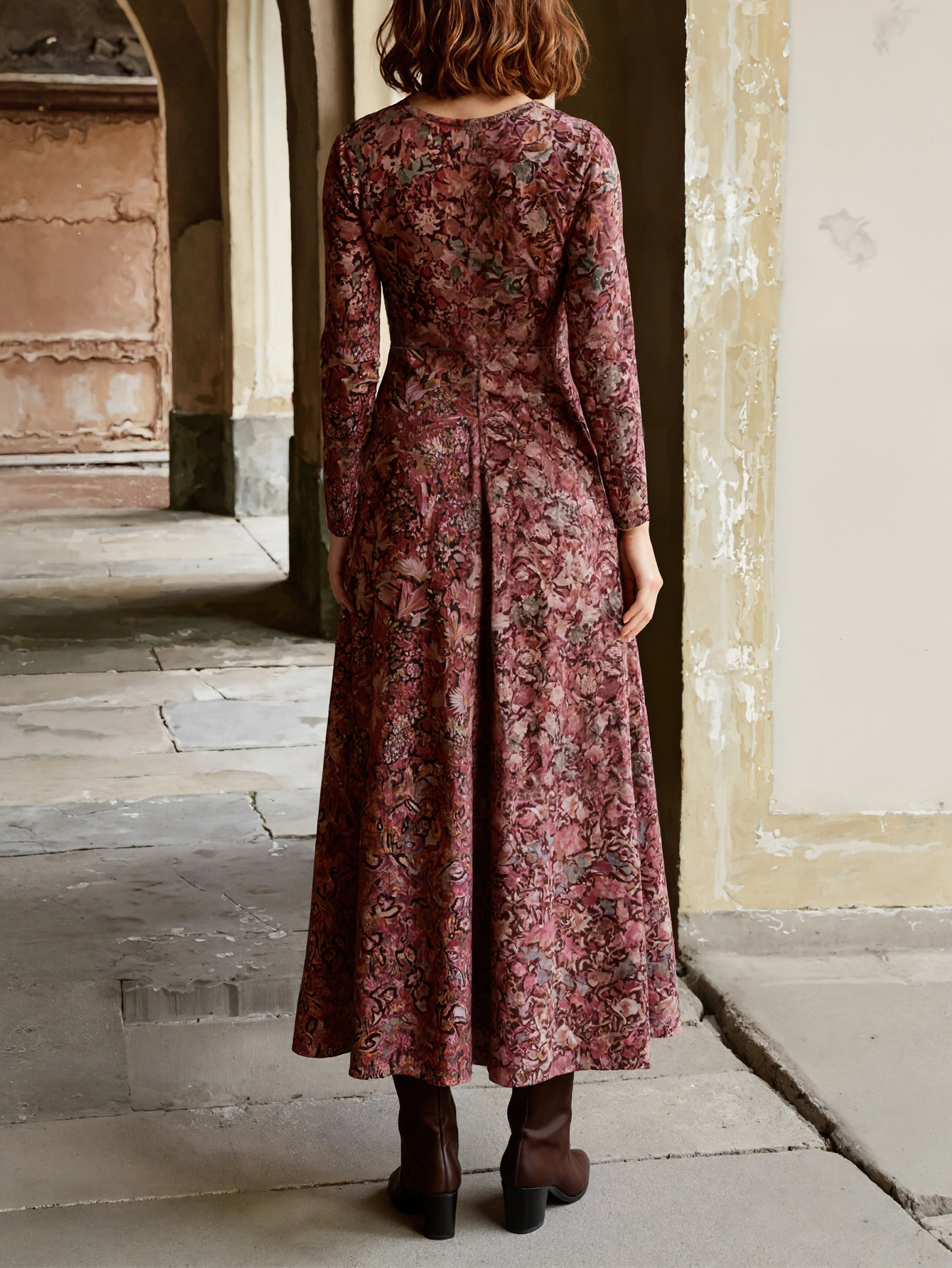 Women's Vintage Floral Print Maxi Dress V Neck Long Sleeve Casual Long Dress With Pockets For Holiday Daily photo 2