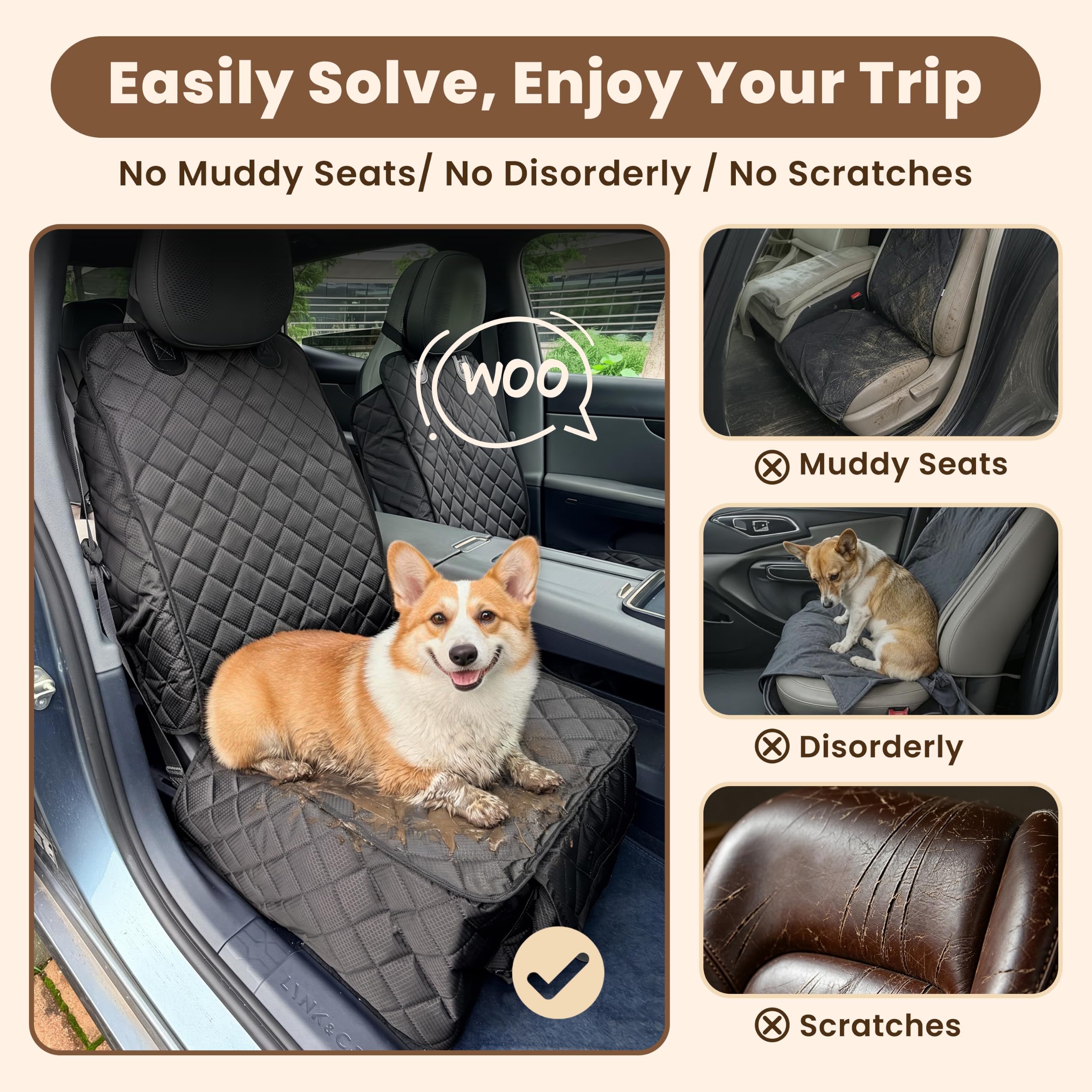 2 Pack Dog Car Seat Cover For Front Seat, Waterproof Car Seat Protector 900D Tear-resistant Front Seat Cover For Dogs, Full Side Flaps, Non-slip, Universal Fit For Cars Trucks SUVs, Easy To Clean photo 2