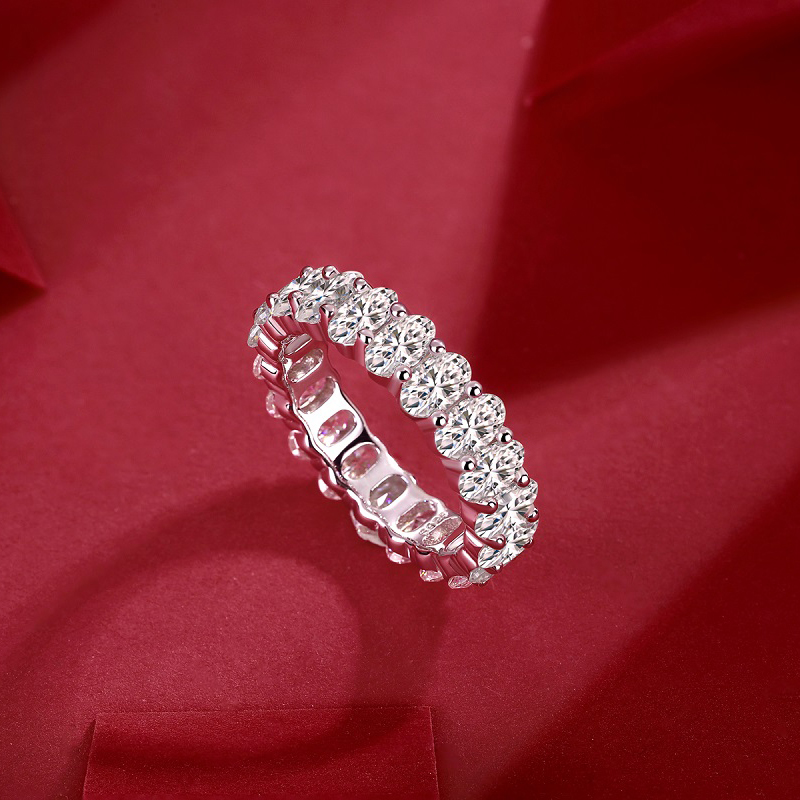 S925 Silver 6.0g Platinum Plated Moissanite Ring, 5x3mm 20pcs D VVS1 Eternity Band, GRA Certified US 5-9 photo 8