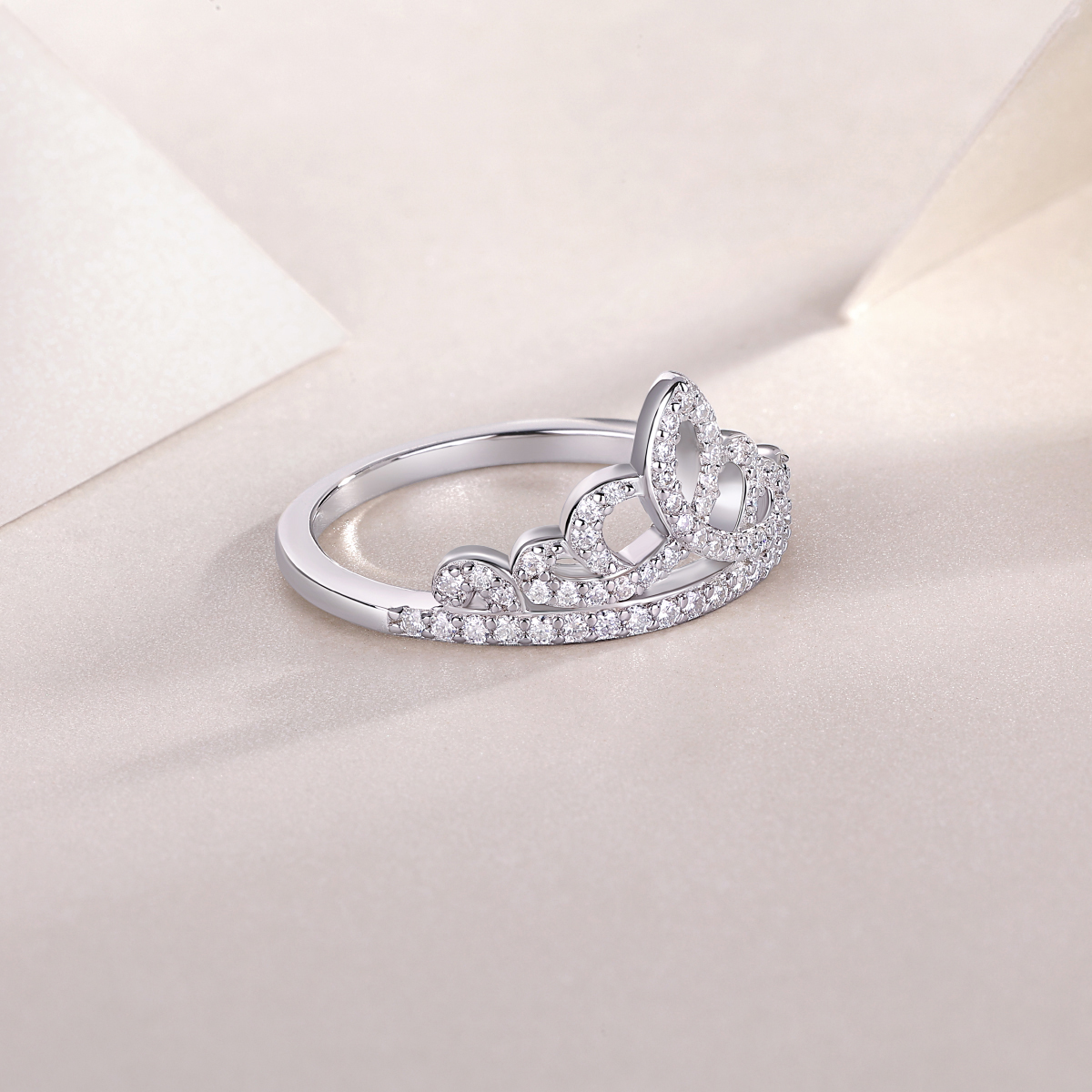 S925 Silver 1.9g Platinum Plated Moissanite Crown Ring, D VVS1 Pave Band, GRA Certified US 5-9 photo 4