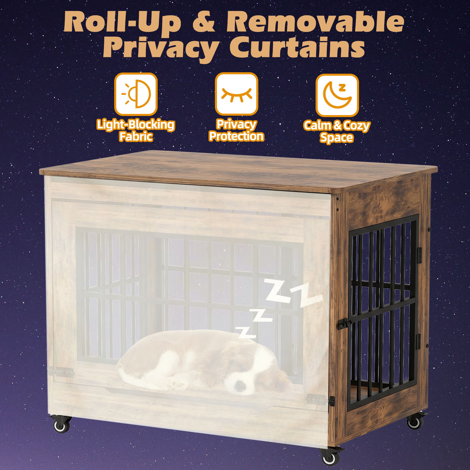 42in  Large Dog Crate Furniture, Double Door Wooden Indoor Dog Kennel Furniture, Decorative Pet Cage End Table With Wheels For Large Breed Dogs, Size XL, Greige photo 5