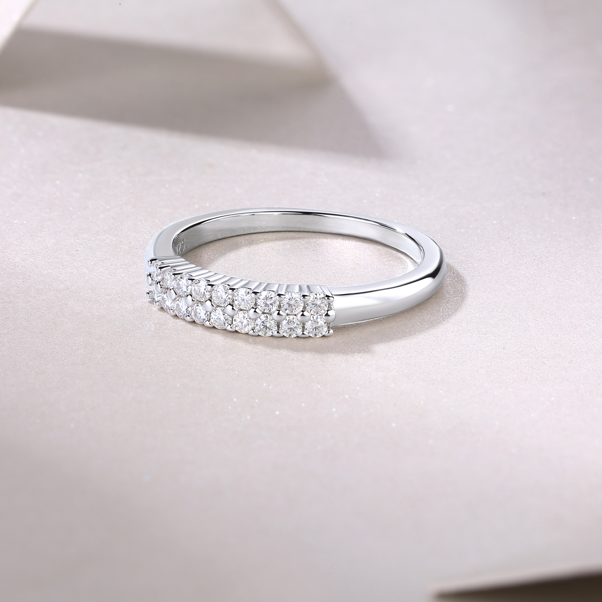 S925 Silver 2.1g Platinum Plated Moissanite Ring, 3.0mm 18pcs D VVS1 Double Row Band, GRA Certified US 5-9 photo 4